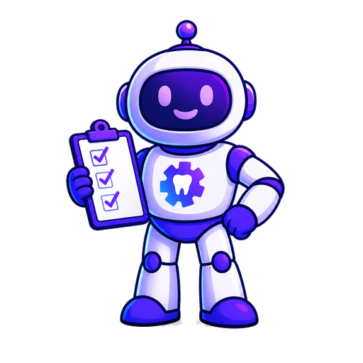 Robo, the MyDentalForce mascot, holding a checklist