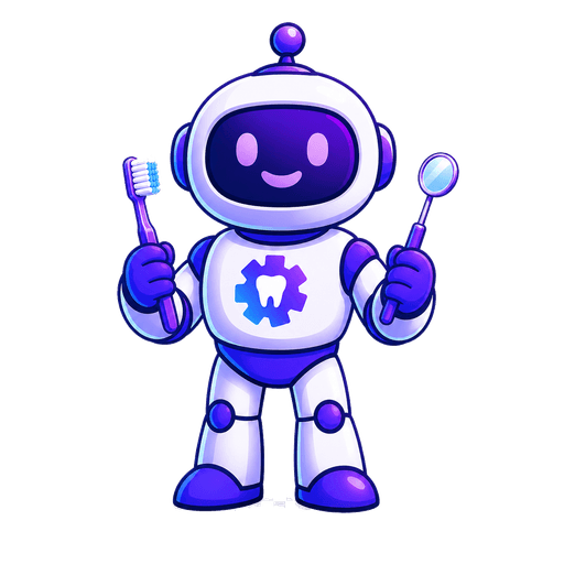 Robo, the MyDentalForce mascot, holding dental tools