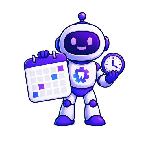 Robo, the MyDentalForce mascot, holding a calendar