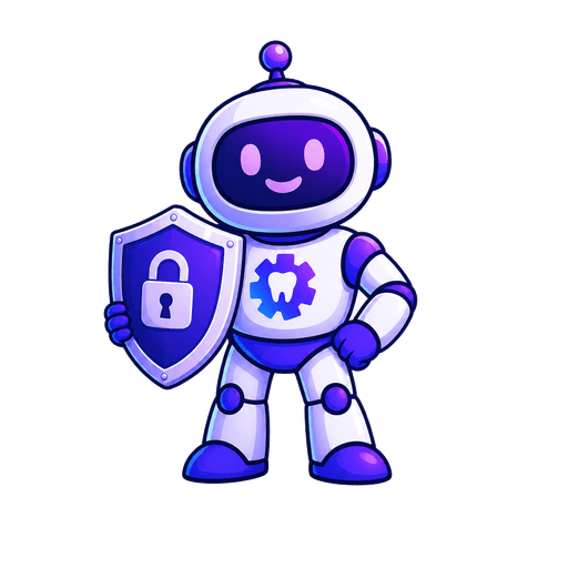 Robo, the MyDentalForce mascot, holding a shield
